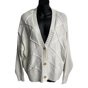 Banana Republic Cream Textured Knit Cardigan Sweater Button Front XL
